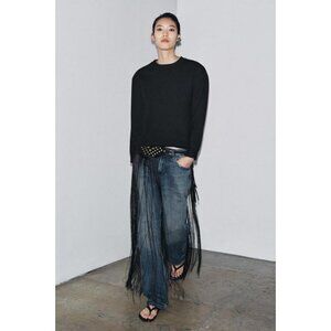 ZARA LEATHER STUDDED FRINGED CORSET BELT